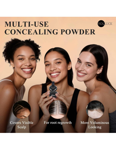 Polvo para Cabello VOLLUCK Negro - Cubre Raíces Grises y Volumen