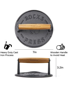 Prensa de Tocino ROCKSHEAT 7" Hierro Fundido 1.13 kg 2