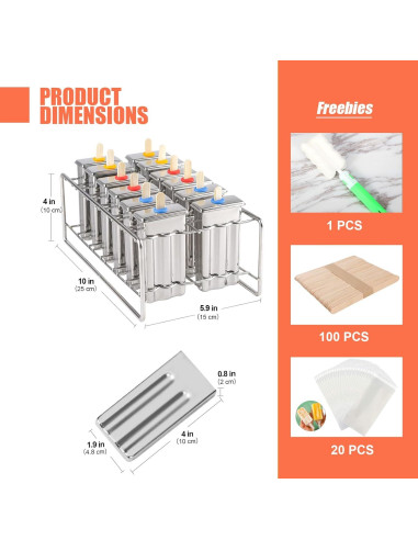 Set de 12 Moldes de Paletas de Acero Inoxidable ELEMONY