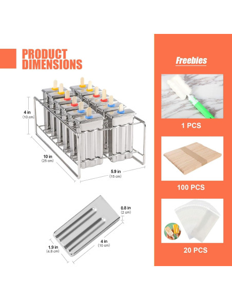 Set de 12 Moldes de Paletas de Acero Inoxidable ELEMONY