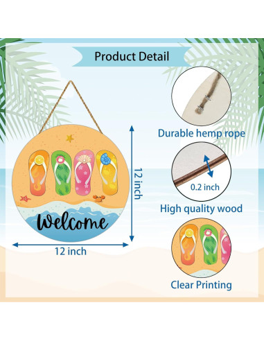 Cartel de Bienvenida Redondo de Verano Chanclas Playa 30cm