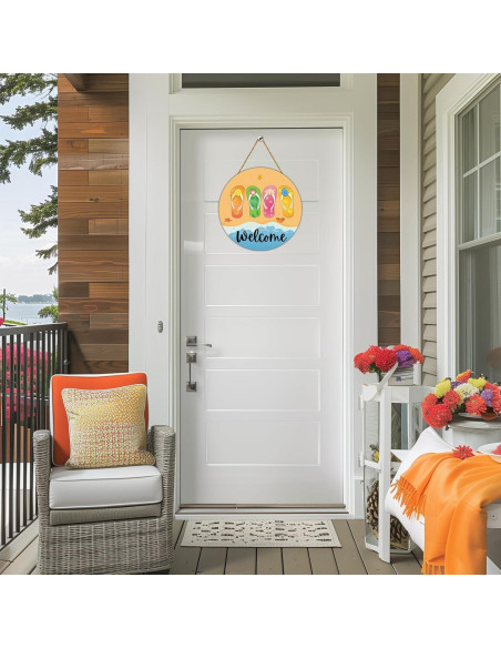 Cartel de Bienvenida Redondo de Verano Chanclas Playa 30cm