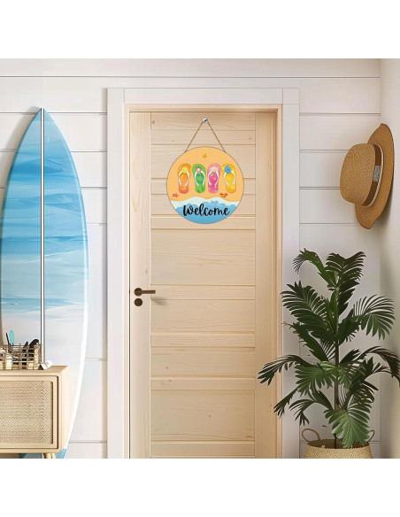 Cartel de Bienvenida Redondo de Verano Chanclas Playa 30cm