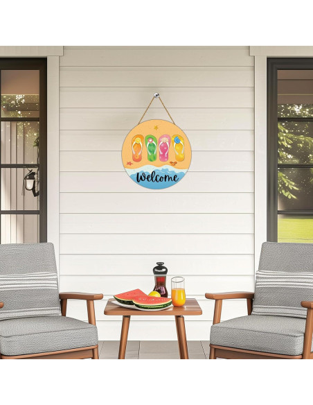 Cartel de Bienvenida Redondo de Verano Chanclas Playa 30cm