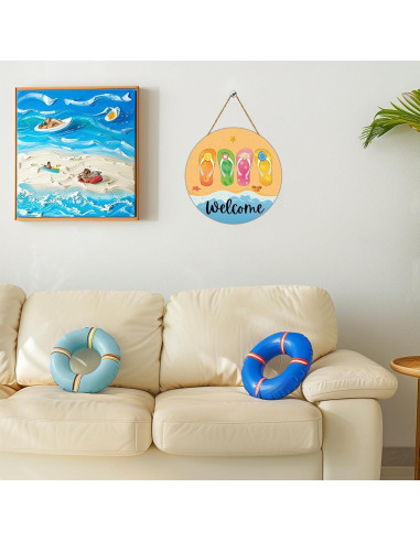 Cartel de Bienvenida Redondo de Verano Chanclas Playa 30cm