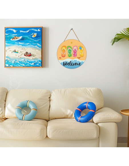 Cartel de Bienvenida Redondo de Verano Chanclas Playa 30cm