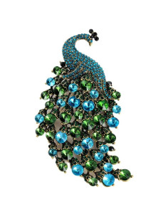 Broche de Pavo Real de Strass Azul Verde para Mujeres 5.08x10.16cm