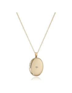 Colgante Ovalado de Oro 14k con Locket y Diamante 0.01 cttw