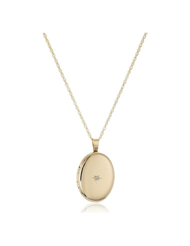 Colgante Ovalado de Oro 14k con Locket y Diamante 0.01 cttw