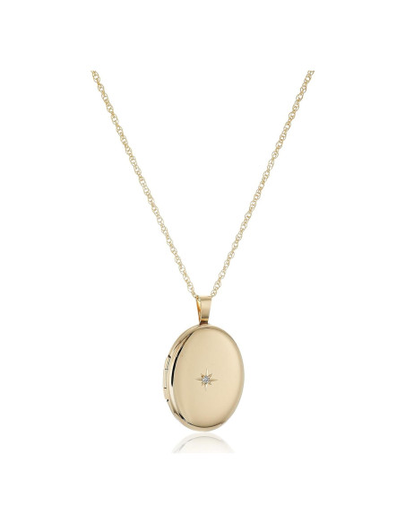 Colgante Ovalado de Oro 14k con Locket y Diamante 0.01 cttw