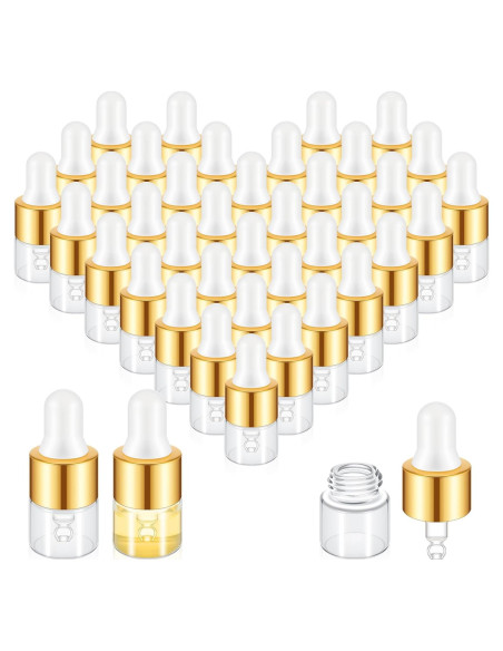 100 Mini Botellas de Vidrio con Cuentagotas Didaey 1 ml Oro