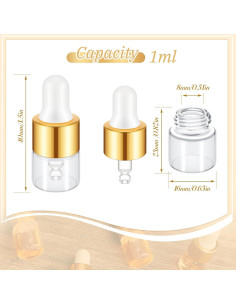 100 Mini Botellas de Vidrio con Cuentagotas Didaey 1 ml Oro 2