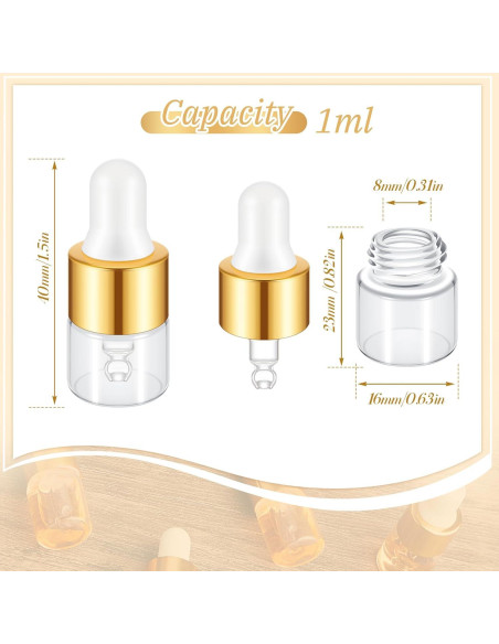 100 Mini Botellas de Vidrio con Cuentagotas Didaey 1 ml Oro