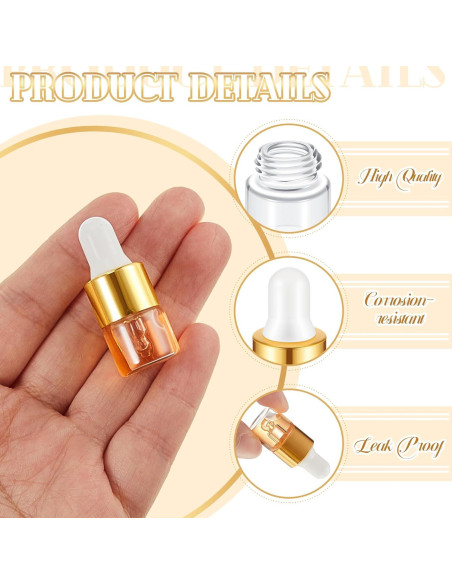 100 Mini Botellas de Vidrio con Cuentagotas Didaey 1 ml Oro
