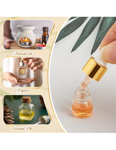 100 Mini Botellas de Vidrio con Cuentagotas Didaey 1 ml Oro