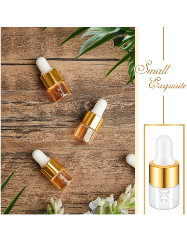 100 Mini Botellas de Vidrio con Cuentagotas Didaey 1 ml Oro