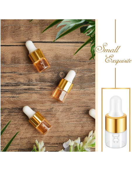 100 Mini Botellas de Vidrio con Cuentagotas Didaey 1 ml Oro