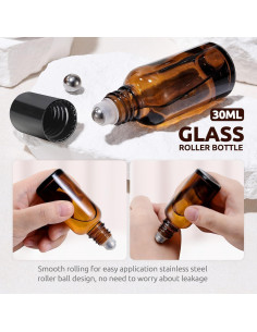 Paquete de 4 botellas de vidrio ámbar 30 ml Bofessor con rodillos 2