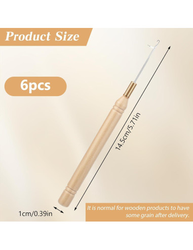 6 Agujas de Ganchillo para Cabello Zelphvt - 14.5 cm Madera y Metal