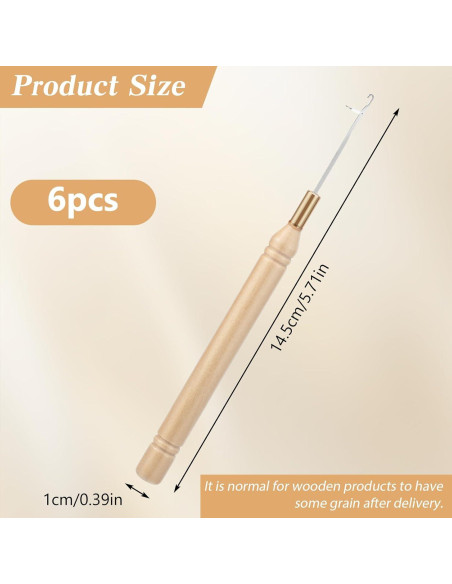 6 Agujas de Ganchillo para Cabello Zelphvt - 14.5 cm Madera y Metal