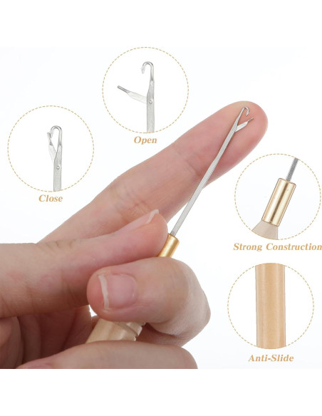 6 Agujas de Ganchillo para Cabello Zelphvt - 14.5 cm Madera y Metal