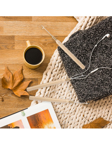 6 Agujas de Ganchillo para Cabello Zelphvt - 14.5 cm Madera y Metal