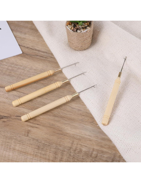 6 Agujas de Ganchillo para Cabello Zelphvt - 14.5 cm Madera y Metal