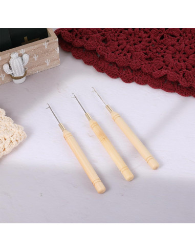 6 Agujas de Ganchillo para Cabello Zelphvt - 14.5 cm Madera y Metal