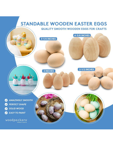 Huevos de Madera para Pintar Woodpeckers - 30 Unidades 5 cm