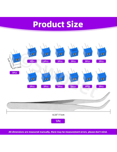 Kit 66Pcs Potenciómetros Ajustables Swpeet 3362 100-1M Ohm