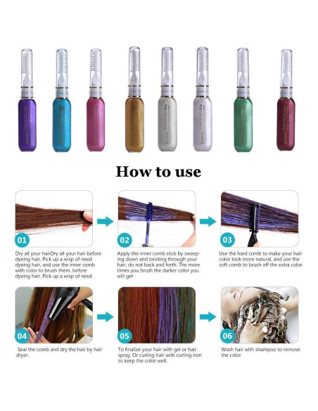 Tiza para Cabello Temporal JOYOUS 10ml No Tóxica Colores Vivos