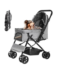 Carrito de Mascotas LPOTIUS Plegable Doble Gris 20 kg