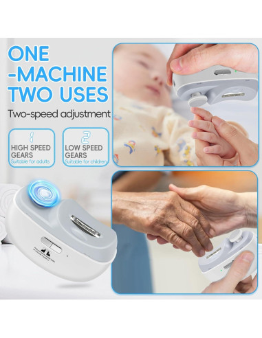 Cortador de Uñas Eléctrico 2 en 1 CCDobbs, USB, LED, Blanco