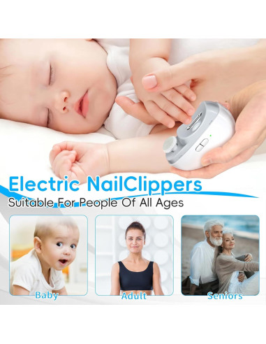 Cortador de Uñas Eléctrico 2 en 1 CCDobbs, USB, LED, Blanco