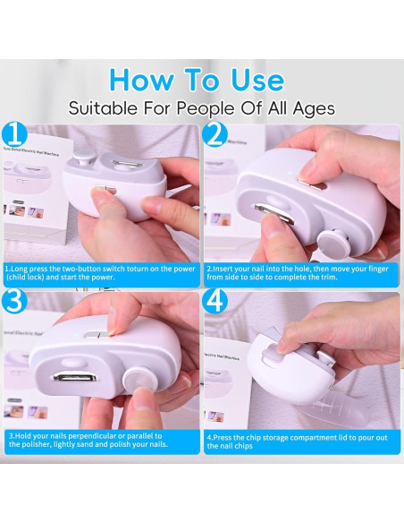 Cortador de Uñas Eléctrico 2 en 1 CCDobbs, USB, LED, Blanco