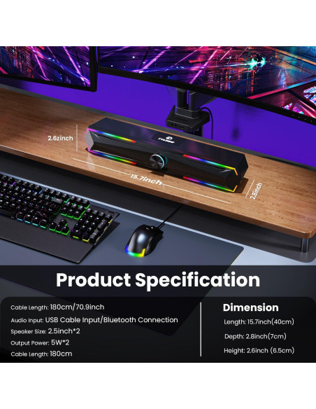 Altavoces de computadora Tylubio ST200 con Bluetooth y LED