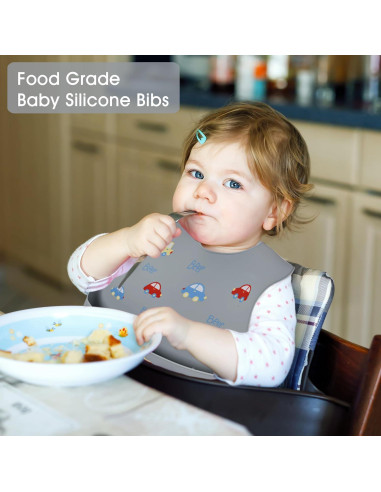 Paquete de 2 Baberos de Silicona BEBE FAVOUR Ajustables 31x23cm