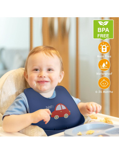 Paquete de 2 Baberos de Silicona BEBE FAVOUR Ajustables 31x23cm