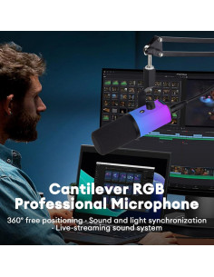 Micrófono USB/XLR Gaming AM8 con RGB, Soporte y Filtro Antipop 2