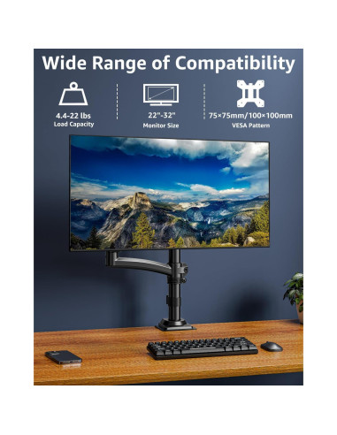 Soporte de Monitor MOUNTUP Individual Ajustable Negro 2-10kg