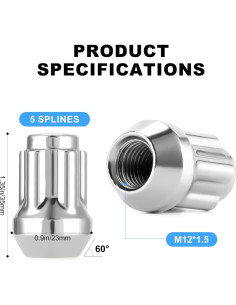 Bloqueos de Rueda Antirrobo MEILUNBS M12x1.5 Cromados - Kit 5 Piezas 2