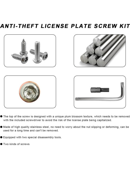 Kit de Tornillos Antirrobo MUQIDA para Placas de Licencia M6
