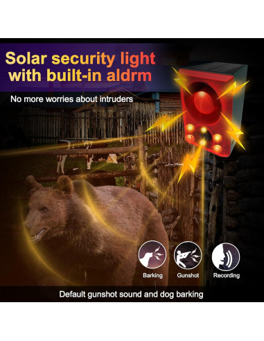 Alarma de Movimiento Solar YS-yalotrs con Sonido de Ladrido y Disparo