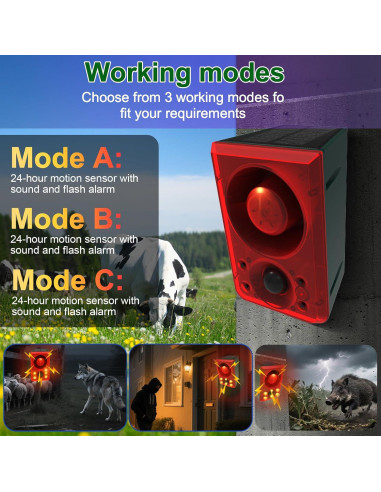 Alarma de Movimiento Solar YS-yalotrs con Sonido de Ladrido y Disparo