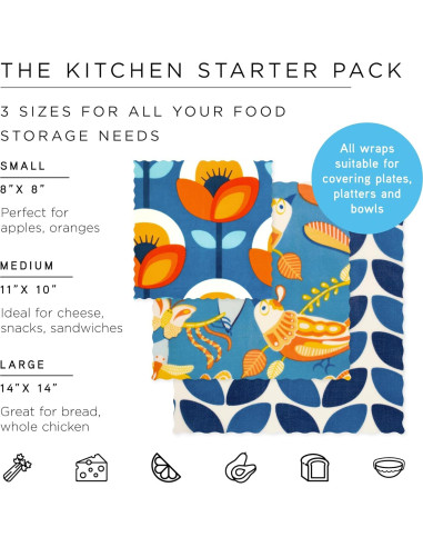 Envolturas de Cera de Abeja Honeybee - Paquete de 3 - Ecológicas