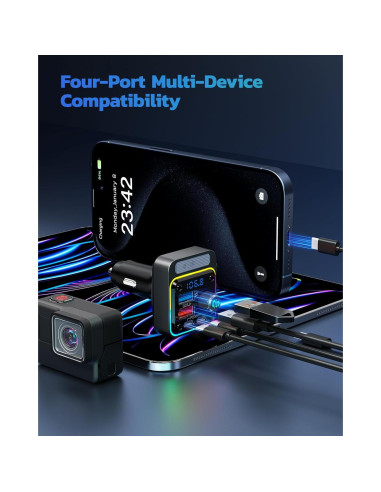 Cargador Bluetooth 5.3 Nulaxy BC91 54W 4 Puertos Coche