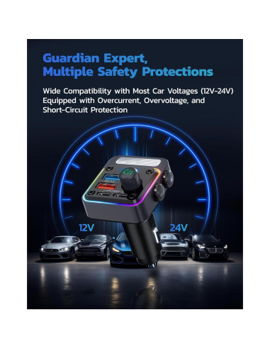 Cargador Bluetooth 5.3 Nulaxy BC91 54W 4 Puertos Coche