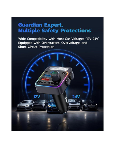 Cargador Bluetooth 5.3 Nulaxy BC91 54W 4 Puertos Coche