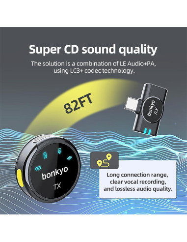 Micrófono Lavalier Inalámbrico Bonkyo S3 - Cancelación de Ruido, 20KHz