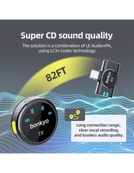 Micrófono Lavalier Inalámbrico Bonkyo S3 - Cancelación de Ruido, 20KHz